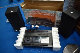 A vintage Hinari DK100 Disc-n Deck, Horizontal hifi witrh orginal box and speakers