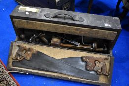 A vintage joiners tool chest of contents