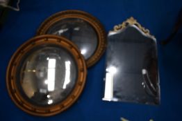Three assorted mirrors including two gilt framed convex