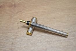 A S T Dupont Montparnasse converter fountain pen silver plated engine turned grid design having