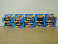 Ten 1981 Matchbox die-casts, MB17 London Bus Torvale Fisher Engineering Limited, MB58 Ruff Trek,