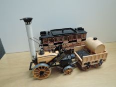 A Hornby Live Steam 3.5' Gauge model, Stephenson's Rocket G100 complete with one L&MSR Coach G104