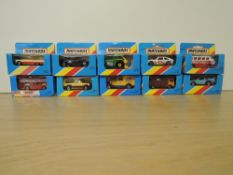 Ten 1981 Matchbox die-casts, MB17 London Bus Around London Tour Bus, MB37 Matra Rancho, MB38 Ford