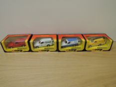 Four 1980's Corgi die-cast, 496 Ford Escort Royal Mail Van, 497 Ford Escort Radio Rentals Van, 498