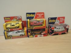 Five Dinky die-casts, 112 Purdey's TR7, 123 Princess 2200HL Saloon, 203 Customised Range Rover,