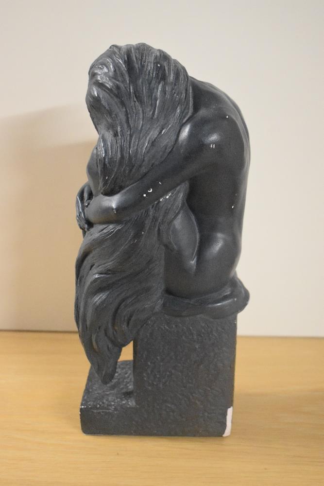 A modern bronze effect sculpture, stamped 'Austin Sculpture' to the base, and depicting a seated - Image 2 of 3