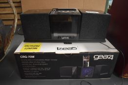 A gear4 alarm clock and radio for iPod and iPhone.