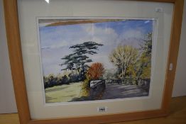 Veronica Ayre (20th Century), watercolour, A tree lined path with blue sky above, signed to the