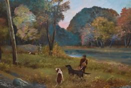 19th/20th Century School, oil on canvas, A hunting and gundog scene, signed 'Rouda' indistinctly