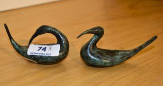 Guy Taplin (b.1939, British), a pair of bronze miniature studies, Cormorants, both signed and