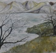 A.Read (20th Century), watercolour, A hilly landscape with lake to foreground, possibly Lake
