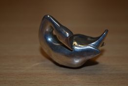 *Guy Taplin (British b.1939) a cast-silver 'Moorhen' signed and numbered 1/25 to underside along