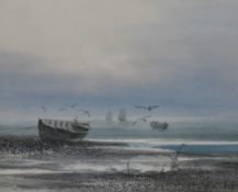 Artist Unknown (20th Century), watercolour, A seascape depicting moored fishing boats, framed,