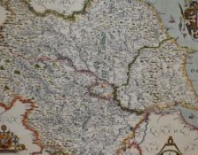 After Christopher Saxton (1540-1610, British), coloured print, Eboracensis - Map of Yorkshire,