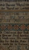 Three assorted pieces of artwork - An 18th Century alphabet sampler, attributed to Sarah Pearson,