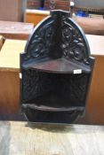 Am Arts and Crafts corner shelf of small proportions, in the Ruskin style , believed to be