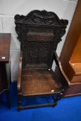 An 18th century carved oak Wainscott chair , dimensions approx H124 W59 D46cm