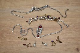 Three 1930s paste necklaces and three pairs of earrings.