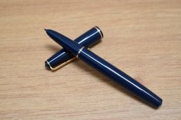 A Parker 17 Lady aero fill fountain pen in blue with narrow band to the cap