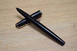A Parker 17 aero fill fountain pen in black having narrow band to the cap