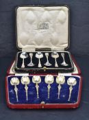 A cased set of six silver gilt Coronation teaspoons, marks for Sheffield 1936, maker Roberts &