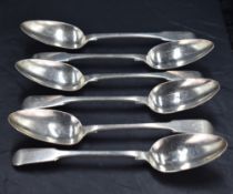 A set of six George IV silver fiddle pattern spoons, the terminals engraved with initial C, marks