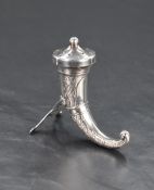 A Norwegian .925 Sterling grade silver cornucopia or drinking horn form pepperette, with