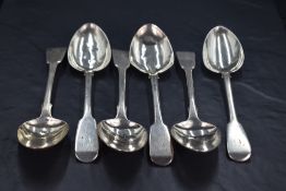 A set of six George IV silver fiddle pattern spoons, engraved with initial C to terminals, marks for