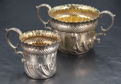 A Victorian silver porringer, of traditional design with crimped rim embossed rope-twist band and