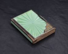 A George V guilloche enamelled silver case, of piano hinged and engine-turned rectangular form,