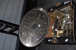 An assorted collection of silver plated ware, to include an oval galleries tray, cutlery, and a