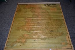 Three vintage paper and canvas geographical school maps