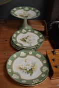 An early 20th Century Tillowitz comport, with floral decoration, and six plates of matching design