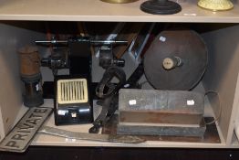 An assorted collection of metalware, to include a 'Private' sign and a miner's lamp