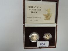 A Royal Mint United Kingdom 1988 Queen Elizabeth II Britannia Gold Proof Two Coin Set, £25 and £