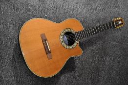 An Ovation 1763 classic, electro classical guitar, having bowl back , serial number 353218, circa