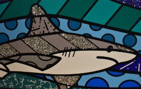 Romero Britto (b.1963, Brazilian), mixed media print, 'Baby Shark', having bold colours and