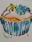 Sarah Graham (b.1977, contemporary, British), mixed media, Title unknown - Cupcake, initials to