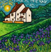 Scarlett Raven (b.1986, British Contemporary), oil on canvas, 'Iris In Bloom', a stunning impasto