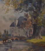 Francis B. Tighe (1885-1926, British), watercolour, 'Horses Watering', signed to the lower right, fr