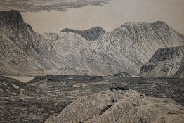 Alfred Wainwright (1907-1991), pen and ink, 'A' Mhaighdean', in the remote Fisherfields of Scotland,