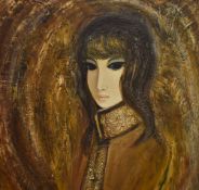 20th Century (Swedish School), oil on board, A half length portrait of a young female, impasto