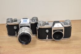Two Pentacon F Camera bodies Nos432204 & 471521 one with Carl Zeiss Jena Tessar 1:2,8 50mm lens