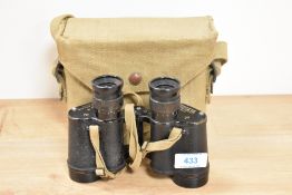 A pair of Taylor Hobson Bino Prism No2 MkIII X6 binoculars (1943) in webbing case with military