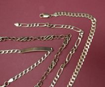 A 9ct yellow gold identity bracelet together with three other 9ct gold bracelets, approximately 30.
