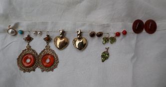 A pair of silver and 18ct gold mounted heart shaped earrings together with numerous pairs of