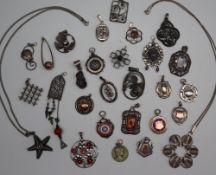 A G D & Co silver brooch in the form of scrolling flowers together with assorted silver and white