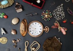 A gold plated keyless wound hunter pocket watch,