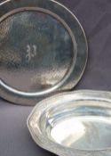 American silver - A J E Caldwell & Co Sterling silver hammered finish plate, initialled,