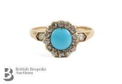 Antique Turquoise, Diamond and Pearl Ring